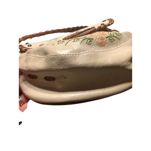 American Rag Pink Rose Vine Cream Boho Cottage Crossbody Bag Brown Braided Strap - Picture 14 of 16